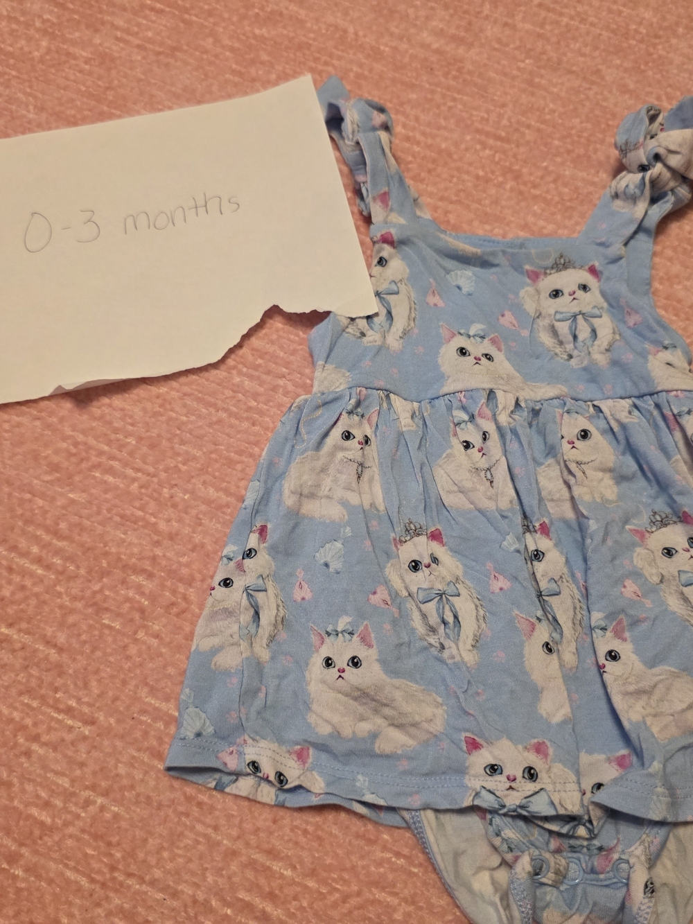 Posh Peanut Blue Baby Dress Romper with White Kitten Print